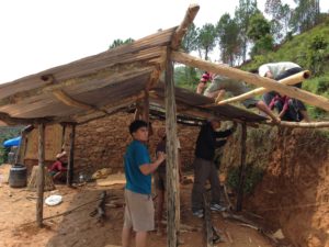 PFN volunteers building the temporary shelter
