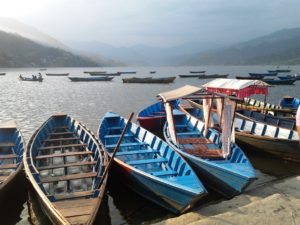 Boats resting at Phewa Lake, Pokhara