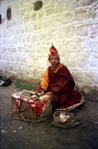 Buddhist mendicant seen in Lhasa's street